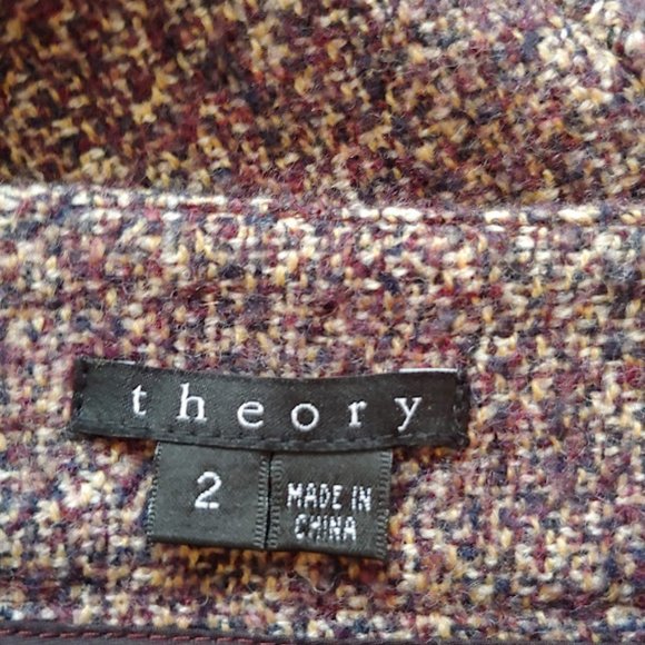 Theory wool texture lined pocket zipper skirt/ size 2 /maroon multi color - Picture 5 of 5